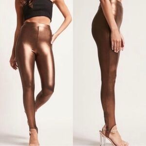 Bronze metallic leggings high waist size small Forever 21 NWT